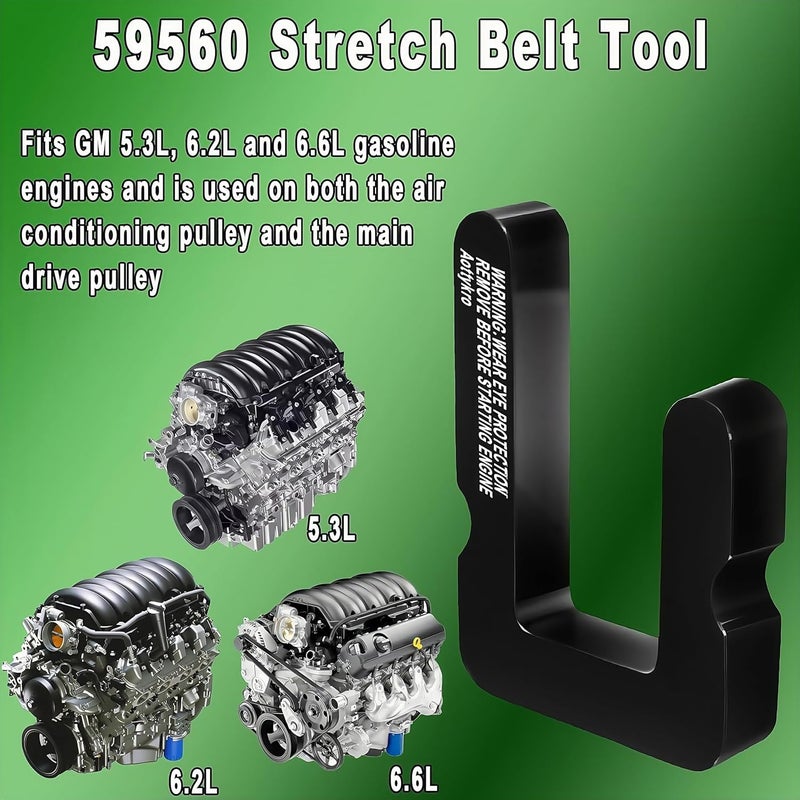 Aottykro أداة حزام التمدد 59560 لمحركات الغاز GM 5.3L و 6.2L و 6.6L، مناسبة لبكرات القيادة الرئيسية، بكرات التكييف، تصميم مزدوج الجوانب - Image 2